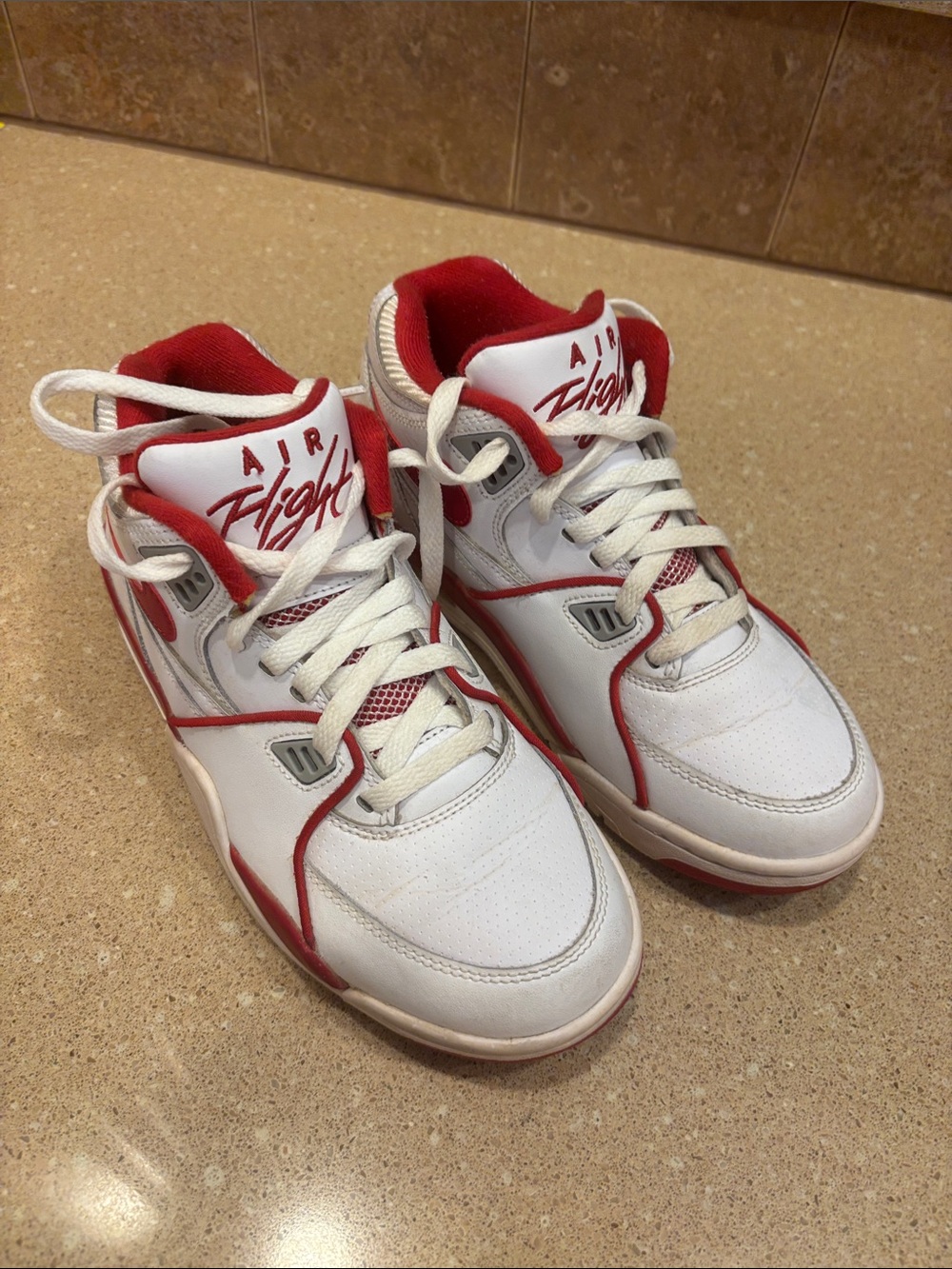 Nike Rare Air Flight White Sneakers with Red Lining 5Y